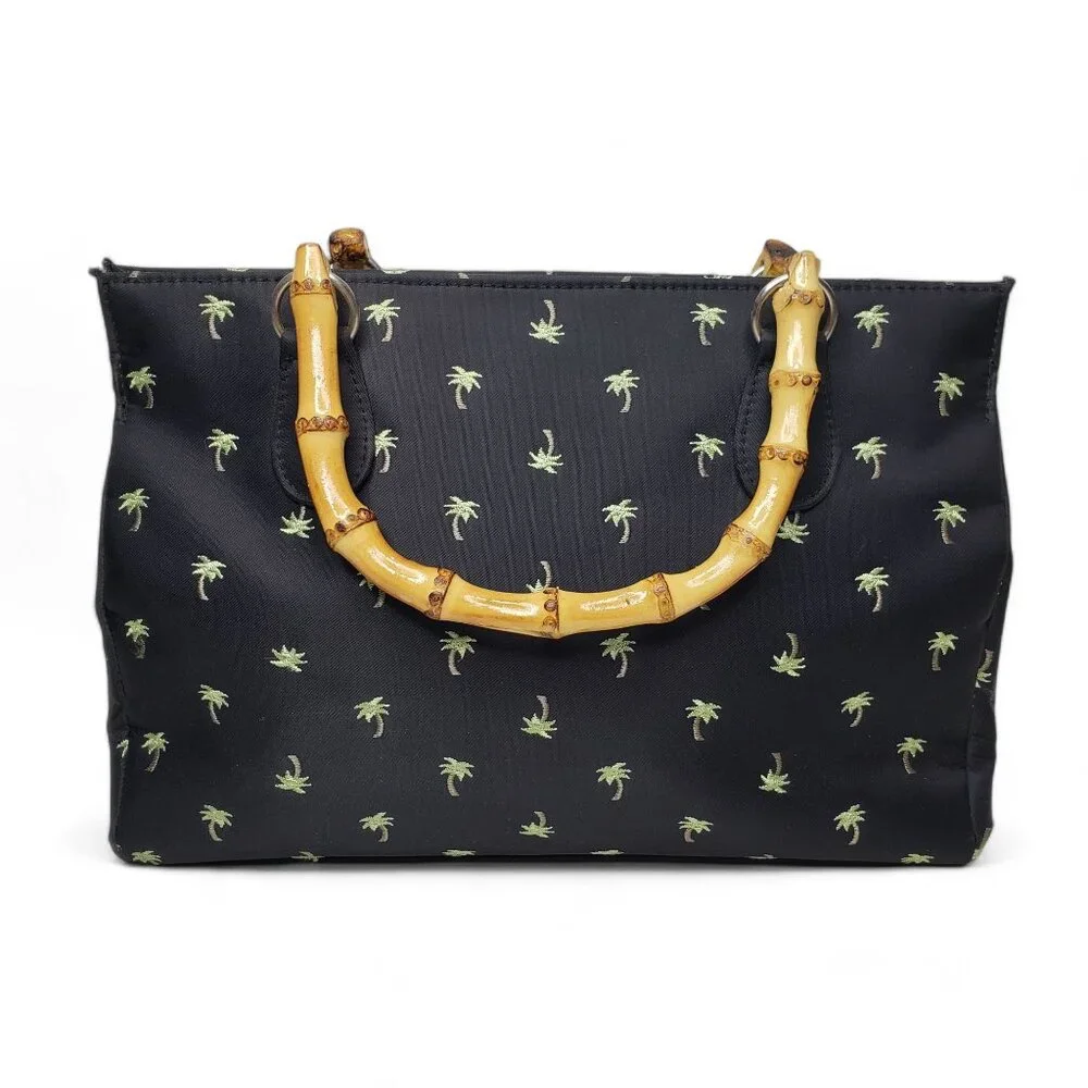 Sunny Hawaii Clamshell Purse Women's Embroidered Palm Bamboo Handle Hand Satchel